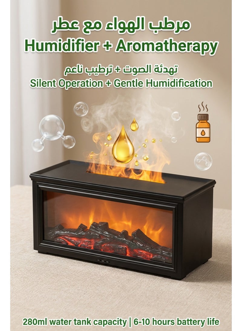 Essential Oil Diffuser | Fireplace Flame-Shaped Essential Oil Diffuser | Upgraded Aromatherapy Humidifier with 7 Flame Colors | Quiet Operation, 280ml, with Remote Control | Ideal for Bedrooms and Home Offices (Black Fireplace) - Image 4